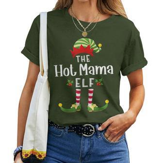 Hot Mama Christmas Elf Matching Pajama X-Mas Party Women T-shirt - Seseable