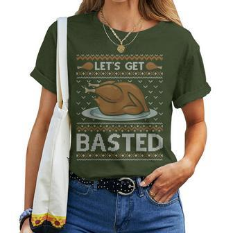 Let's Get Basted Turkey Fall Vibes Ugly Thanksgiving Sweater Women T-shirt - Thegiftio UK