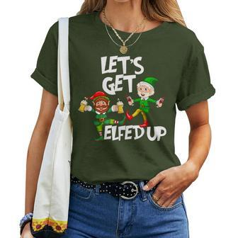 Let's Get Elfed Up Christmas Elves Beer & Wine Women T-shirt | Mazezy