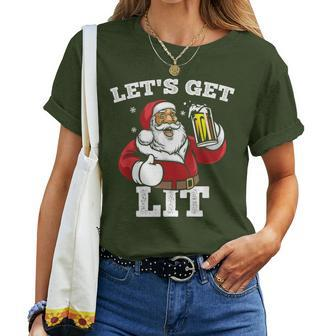 Let's Get Lit Santa Claus Drinking Beer Christmas Women T-shirt | Mazezy CA