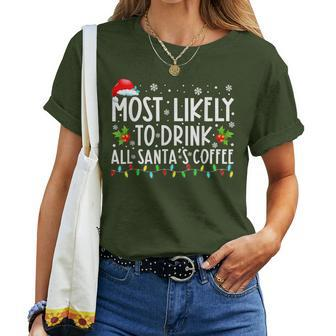 Most Likely To Drink All Santa's Coffee Christmas Pajamas Women T-shirt - Seseable