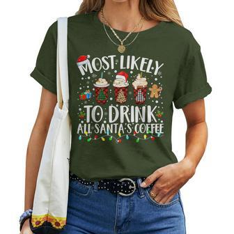 Most Likely To Drink All Santa's Coffee Matching Christmas Women T-shirt - Thegiftio