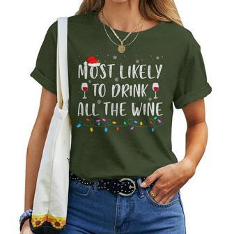Most Likely To Drink All The Wine Xmas Family Christmas Women T-shirt - Monsterry