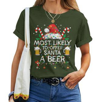 Most Likely To Offer Santa A Beer Christmas Drinking Women T-shirt - Monsterry
