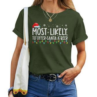 Most Likely To Offer Santa A Beer Drinking Christmas Women T-shirt - Monsterry DE
