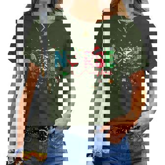 Merry Christmas Nurse Xmas Scrub Nurse Christmas Pattern Women T-shirt - Thegiftio