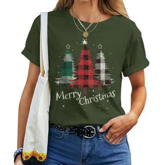 Merry Christmas Three Xmas Trees Buffalo Plaid Woman Women T-shirt - Thegiftio UK