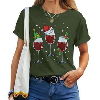 Merry Christmas Wine Lover Red White Alcoholic Drink Grapes Women T-shirt | Mazezy