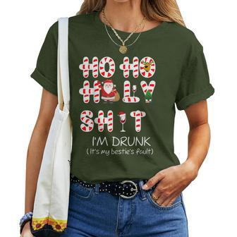 Merry Christmas Xmas I'm Drunk Bestie's Fault Santa Women T-shirt | Seseable CA