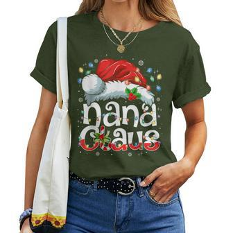 Nana Claus Christmas Lights Santa Hat Pajama Family Matching Women T-shirt - Seseable