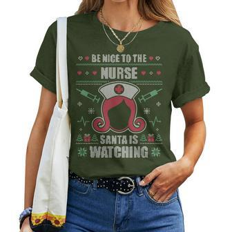 Be Nice To The Nurse Ugly Christmas Sweater Rn Nursing X-Mas Women T-shirt - Thegiftio UK