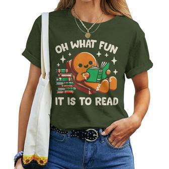 Oh What Fun It Is To Read Christmas Teacher Librarian Books Women T-shirt | Mazezy