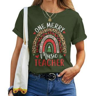 One Merry Music Teacher Rainbow Christmas Musician Women T-shirt - Seseable