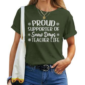 Proud Supporter Of Snow Days Christmas Teacher Life Women T-shirt - Monsterry