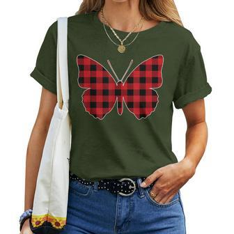Red Buffalo Plaid Butterfly Matching Family Christmas Women T-shirt | Mazezy