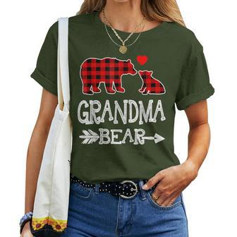 Red Plaid Grandma Bear Christmas Pajama Matching Family Women T-shirt - Seseable