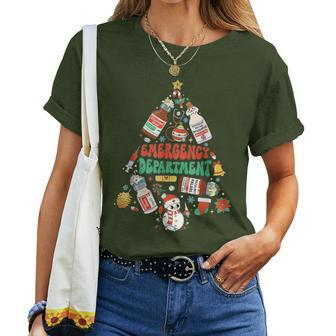 Retro Emergency Department Christmas Tree Er Crew Nurse Women T-shirt | Mazezy