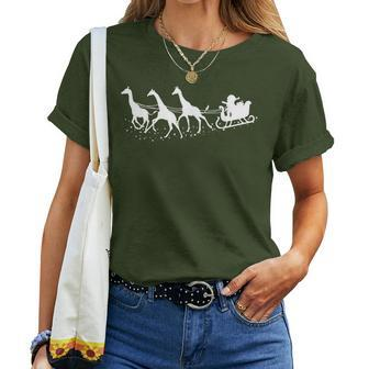 Santa Sleigh Giraffe Christmas Camelopard Fans Women T-shirt | Mazezy