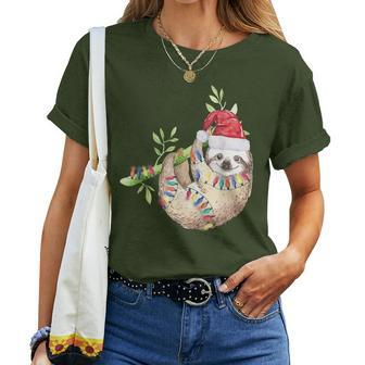 Santa Sloth Christmas Lights Sloth Lover Sloth Women T-shirt - Thegiftio