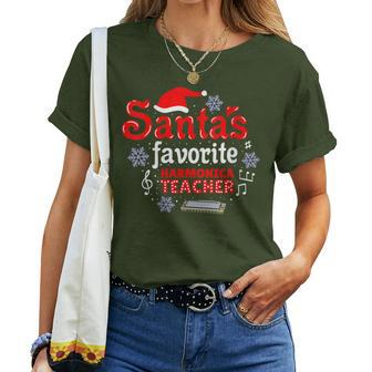 Santas Favorite Harmonica Teacher Christmas Women T-shirt | Mazezy