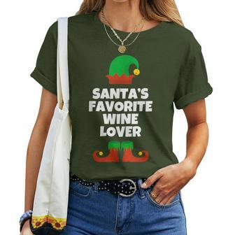 Santa's Favorite Wine Lover Christmas Hat Drinking Women T-shirt | Mazezy UK