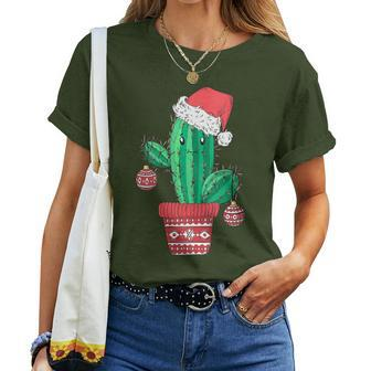 Santa's Hat Cactus Sweater Christmas Party Xmas Holidays Women T-shirt - Monsterry