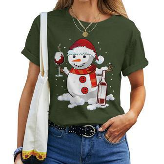 Snowman Wine Christmas Drinking Wine Lover Xmas Women T-shirt | Mazezy