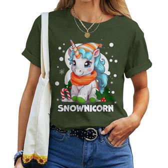 Snownicorn Cute Unicorn Snowman Christmas Girl Women T-shirt - Thegiftio UK