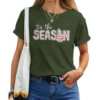 Tis The Season Christmas Lights Tree Cakes Debbie Groovy Women T-shirt | Mazezy