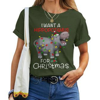I Want A Hippopotamus For Christmas Xmas Hippo For Kid Women Women T-shirt | Mazezy