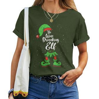Wine Drinking Elf Matching Family Christmas Pajama Costume Women T-shirt | Mazezy CA