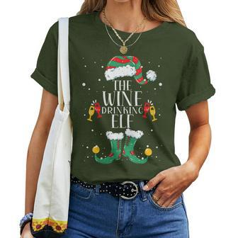 Wine Drinking Elf Matching Family Christmas Pajama Women T-shirt | Mazezy