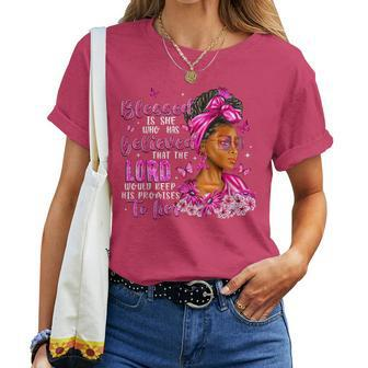 Breast Cancer Afro Black Girls Butterfly Pink Ribbon Women T-shirt - Monsterry CA
