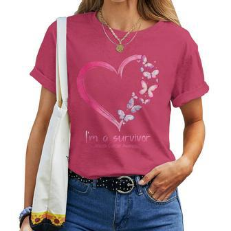 Breast Cancer Awareness Pink Butterfly Heart I'm A Survivor Women T-shirt - Monsterry CA