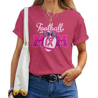 Football Mom Pink Ribbon Breast Cancer Awareness Fighters Women T-shirt - Seseable
