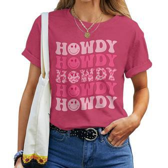 Groovy Howdy Western Girl Country Rodeo Pink Cowgirl Retro Women T-shirt | Mazezy