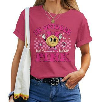Groovy In October We Wear Pink Softball Breast Cancer Women T-shirt | Mazezy DE