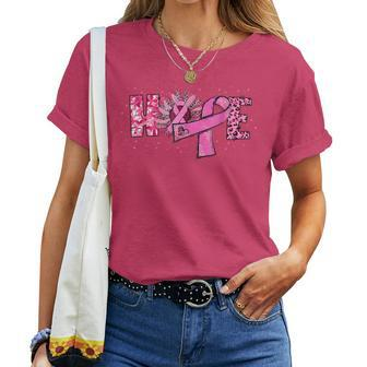 Hope Sunflower Leopard Pink Ribbon Breast Cancer Awareness Women T-shirt - Seseable