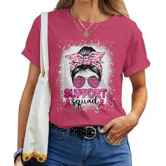 Messy Bun Glasses Pink Support Squad Breast Cancer Awareness Women T-shirt - Seseable