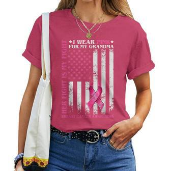 I Wear Pink For My Grandma Breast Cancer Mom American Flag Women T-shirt - Monsterry