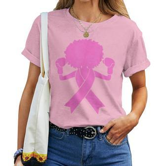 Boxing Pink Ribbon African American Breast Cancer Women T-shirt - Seseable
