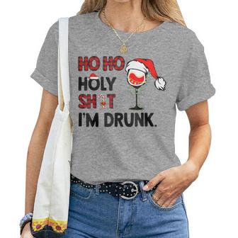 Christmas Ho Ho Holy I'm Drunk Wine Santa Hat Wine Lovers Women T-shirt | Mazezy