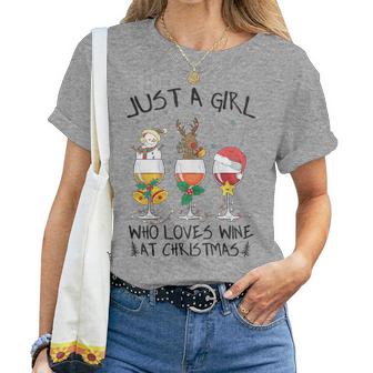 Just A Girl Who Loves Wine At Christmas Costume Xmas Women T-shirt | Mazezy