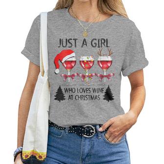 Just A Girl Who Loves Wine At Christmas Women T-shirt | Mazezy