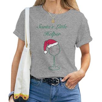 Wine Themed Christmas Santa's Little Helper Women T-shirt - Seseable