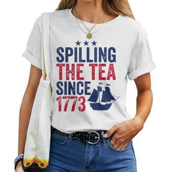 4Th Of July Spilling The Tea 1773 American History Teacher Women Crewneck Short T-shirt - Monsterry DE