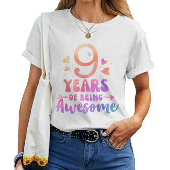 9 Years Of Being Awesome Tie Dye Hearts 9Th Birthday Girl Women T-shirt - Monsterry AU