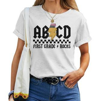 Abcd First Grade Rocks Back To School Teacher Lighting Bolt Women T-shirt - Seseable