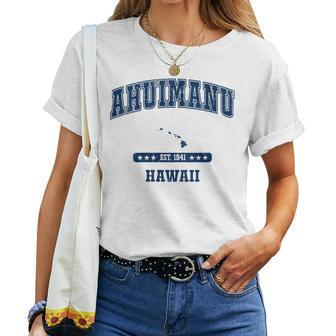 Ahuimanu Hawaii Hi Vintage Athletic Navy Sport Women T-shirt | Mazezy