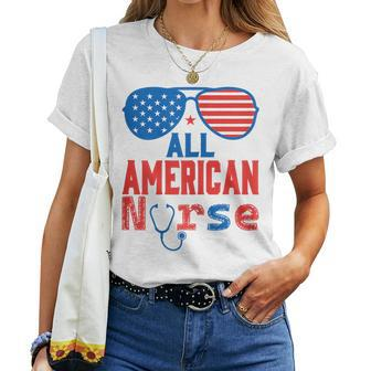 All American Nurse 4Th Of July Patriotic Usa Flag Nursing Women T-shirt | Mazezy